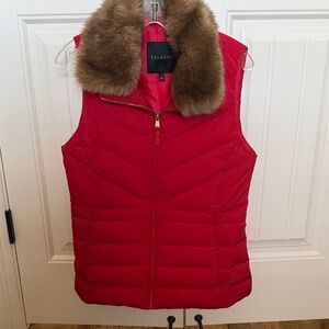 Talbots red puffer vest with removable faux fur collar - size small
